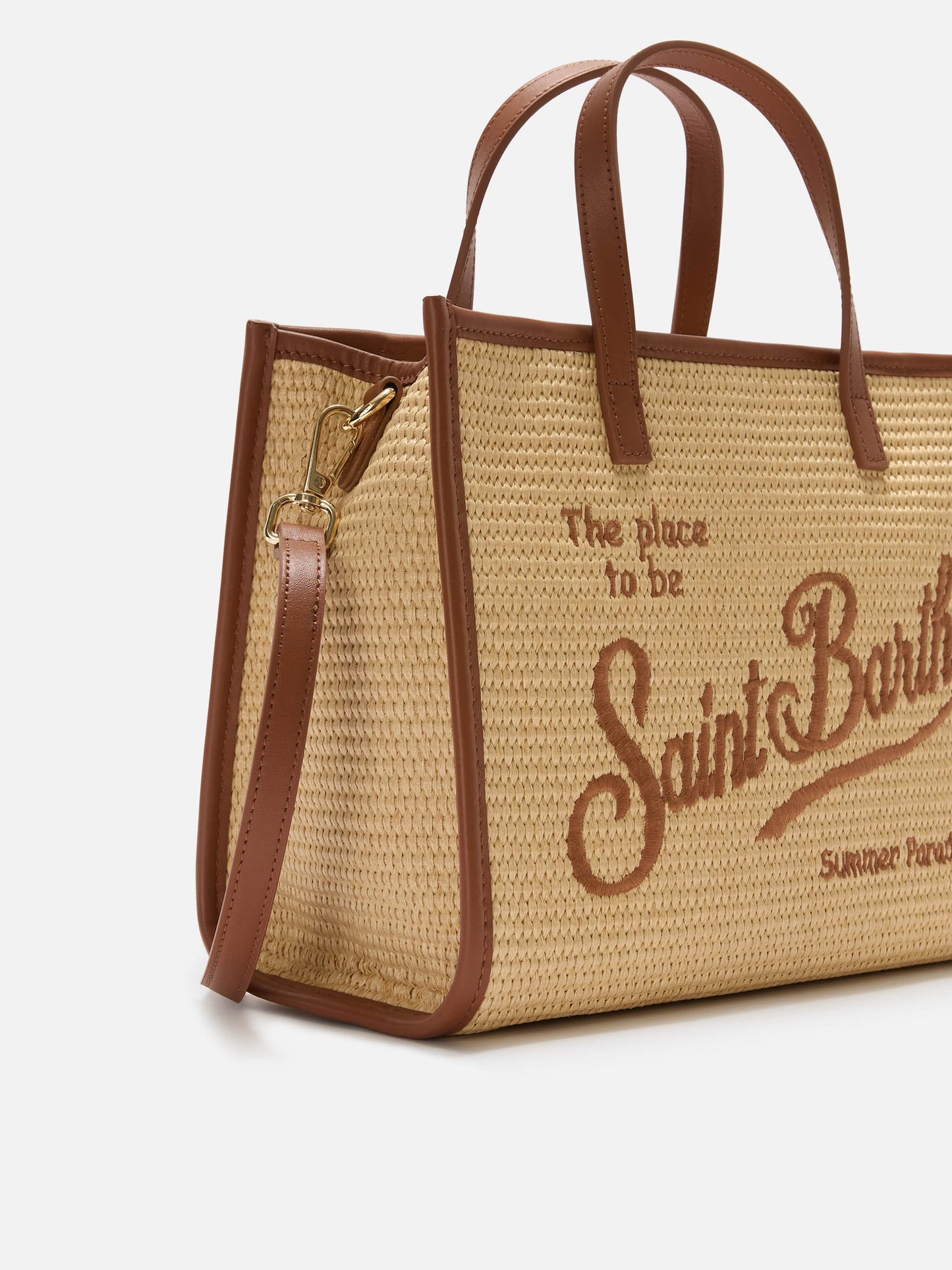 Vivian medium straw effect bag with brown embroidered logo