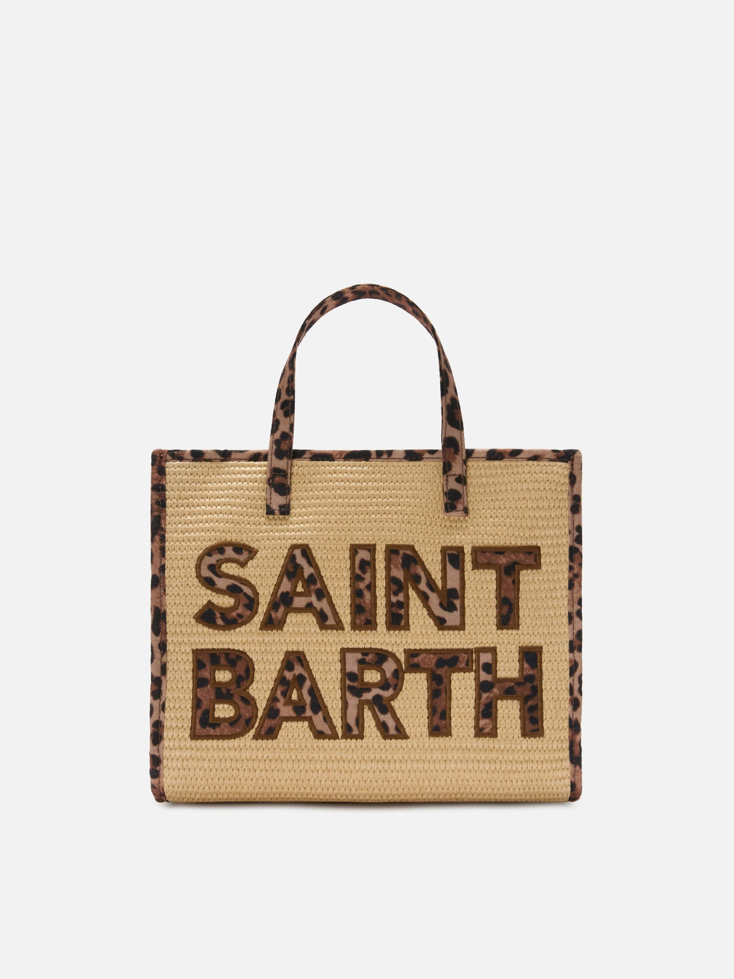 Borsa Vivian medium effetto paglia con patch logo leopardate