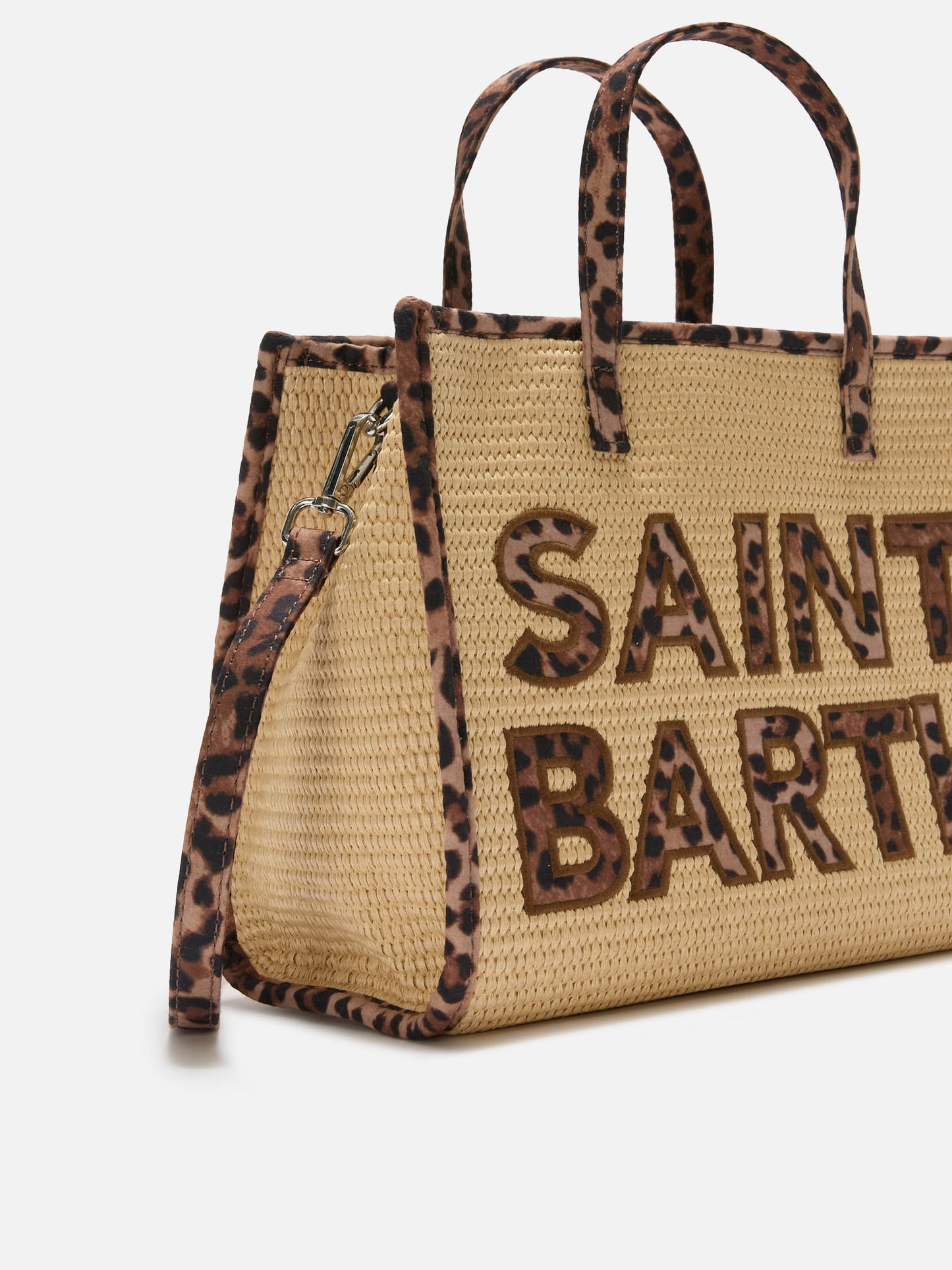 Borsa Vivian medium effetto paglia con patch logo leopardate