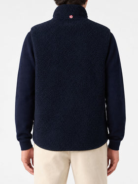 Chaleco sherpa azul Wanaka con bolsillos de cuadros 