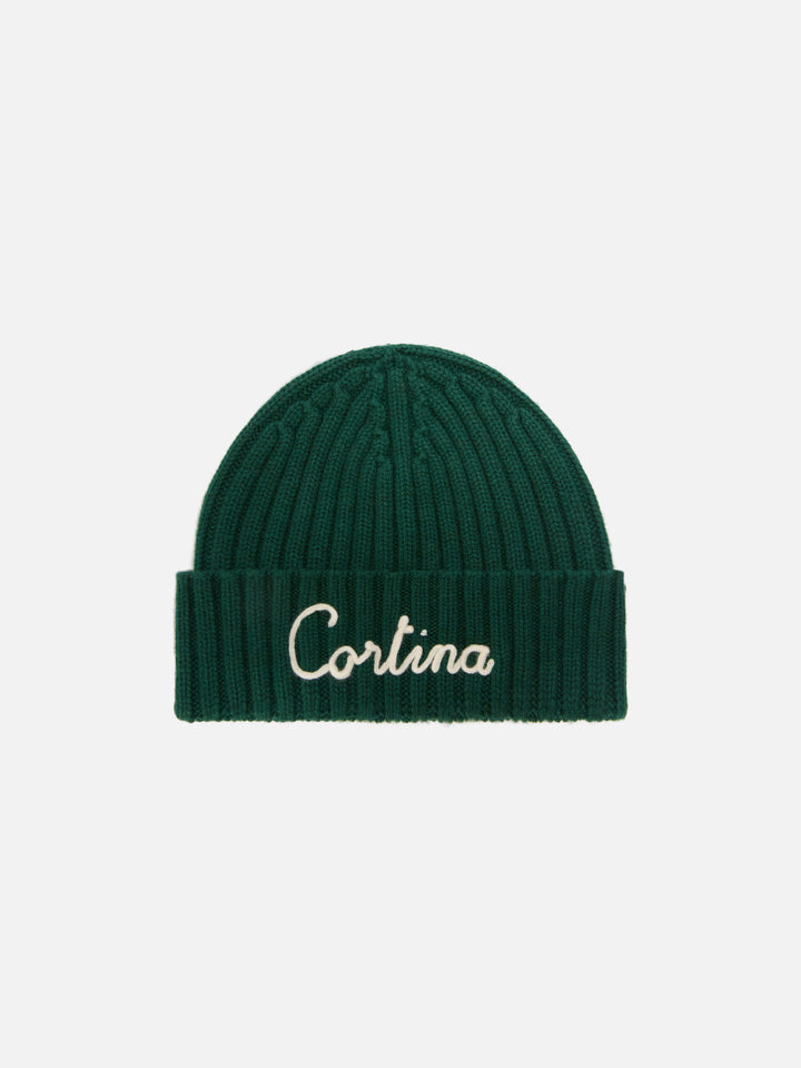 Bonnet Wengen vert avec broderie Cortina 