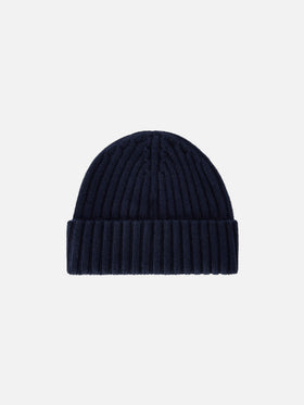 Marineblaue blue Wengen-Beanie mit St. Barth-Stickerei 