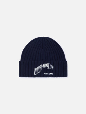 Marineblaue Wengen-Mütze blue mit Courmayeur-Stickerei | Special edition 