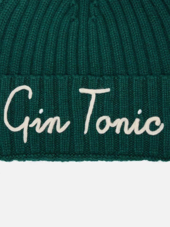 Berretto Wengen in misto cashmere verde inglese con ricamo Gin Tonic