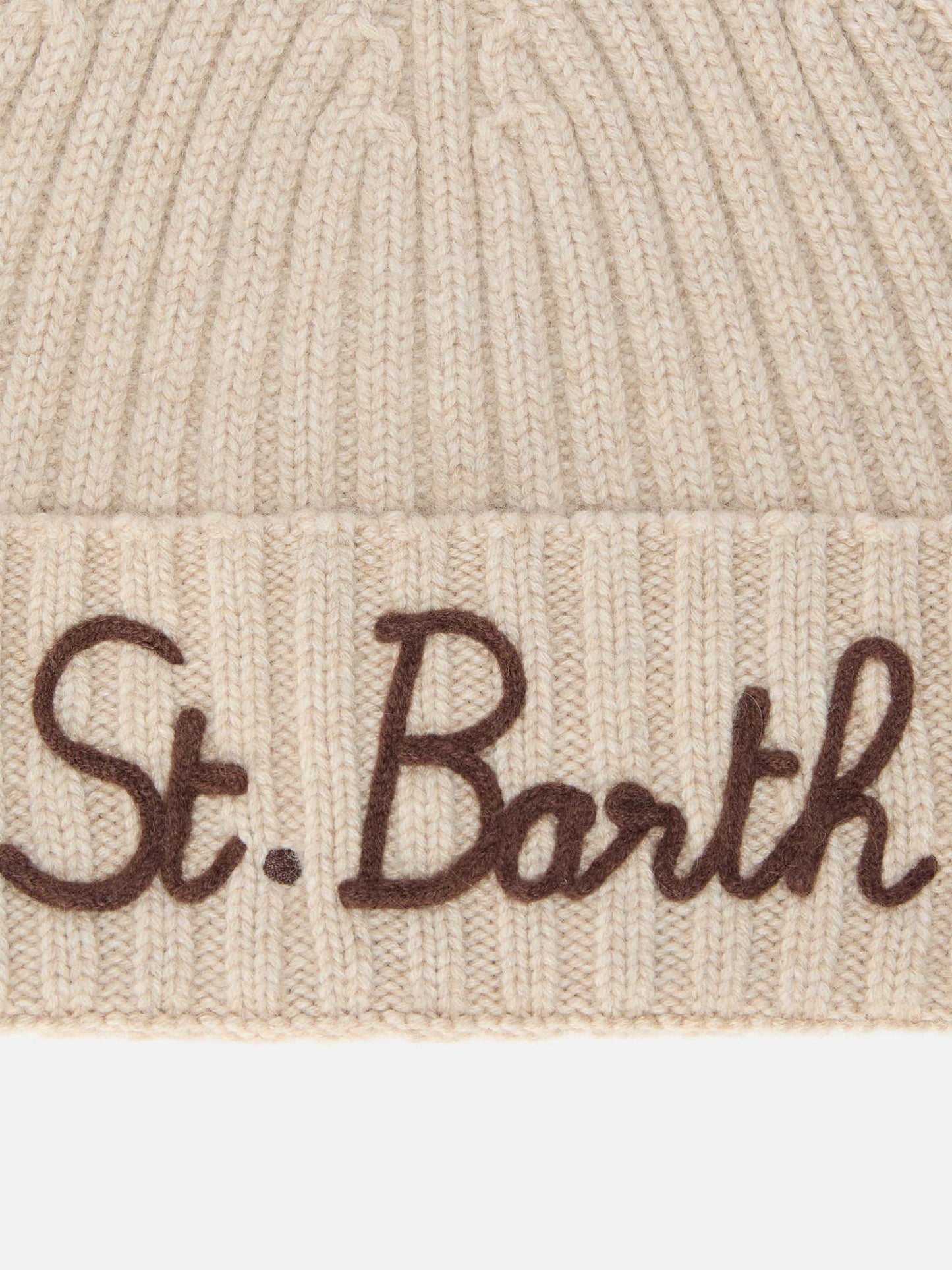 Wengen beanie in cashmere blend in beige with St. Barth embroidery