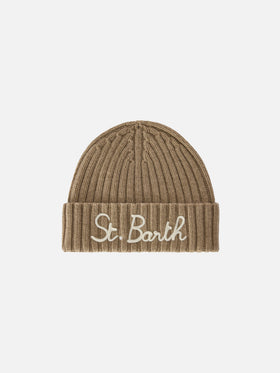 Beige Wengen beanie with St. Barth embroidery