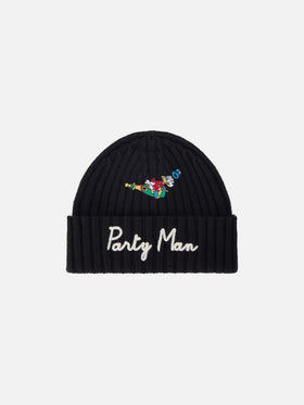Schwarze Wengen-Mütze mit Party Man-Stickerei und Patch | Special edition 