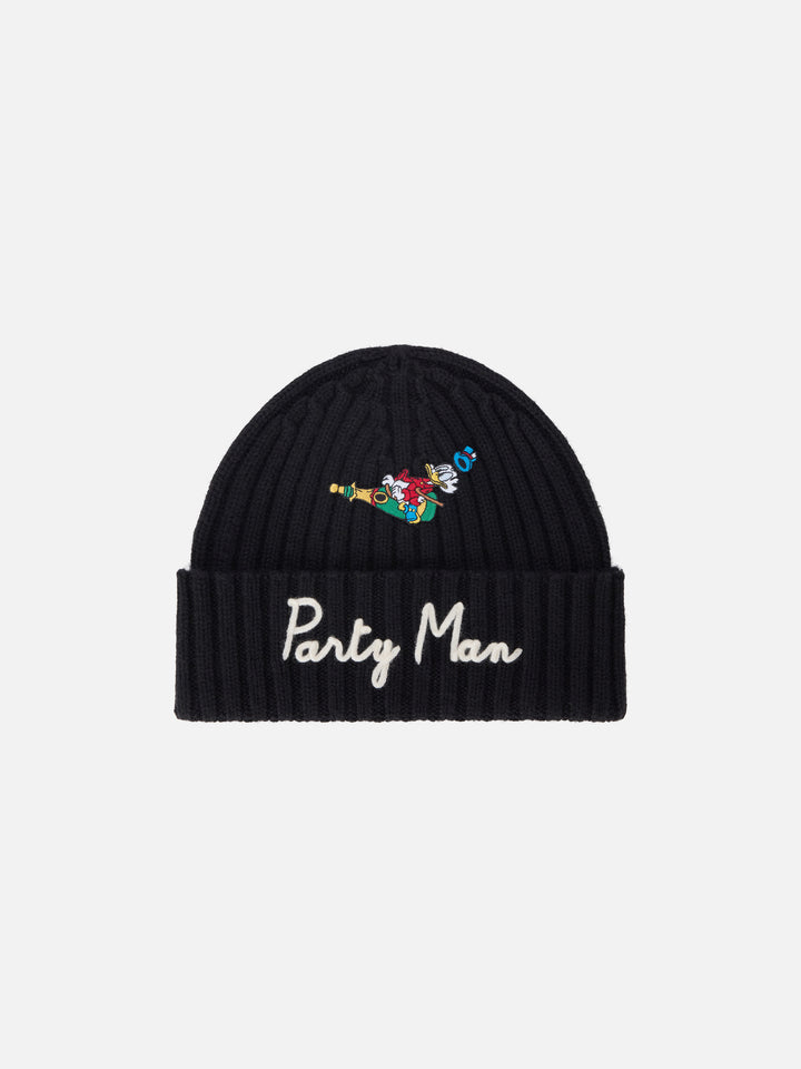 Bonnet Wengen noir avec broderie Party Man et patch | Special edition 