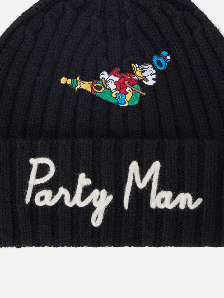 Bonnet Wengen noir avec broderie Party Man et patch | Special edition 