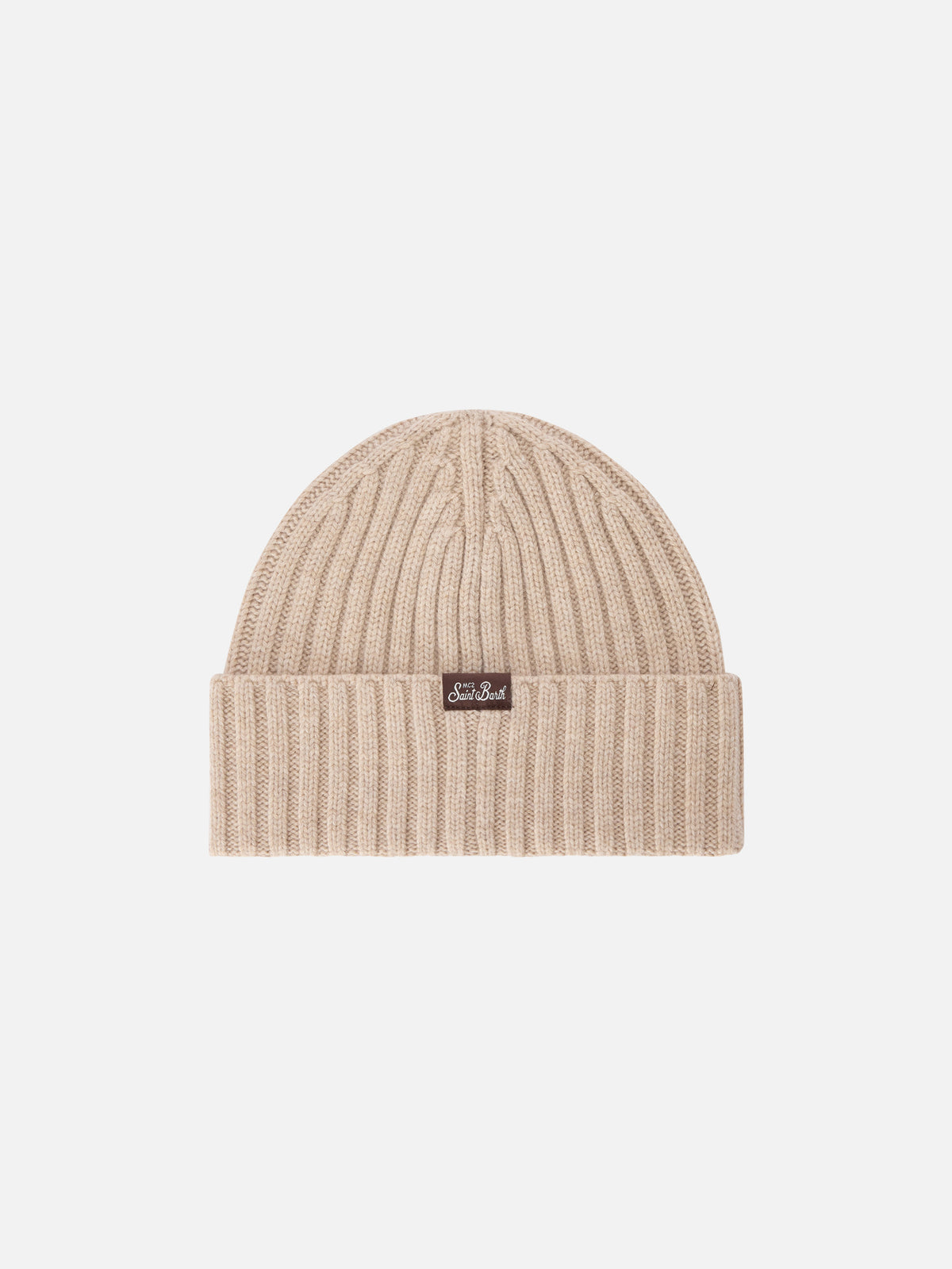 Beige Wengen beanie with Save Water Drink Vin Brulé embroidery