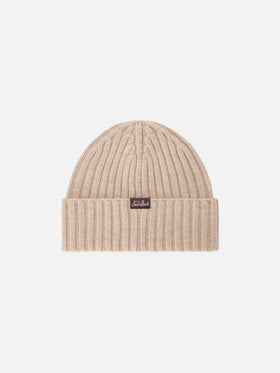 Beige Wengen beanie with Save Water Drink Vin Brulé embroidery