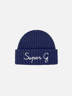 Beanie Wengen in blue cashmere blend with Super G embroidery | SUPER G SPECIAL EDITION