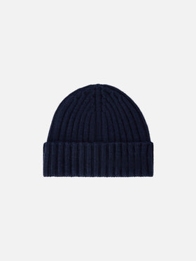 Bonnet Wengen bleu marine blue avec broderie St. Barth 