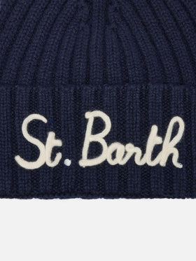 Wengen Jr beanie in cashmere blend in blue with St. Barth embroidery