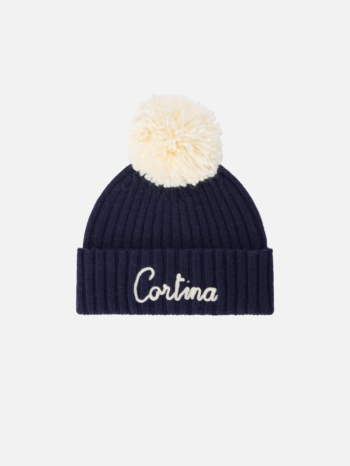 Gorro Wengen Navy blue con pompón y bordado Cortina 