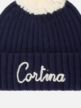 Gorro Wengen Navy blue con pompón y bordado Cortina 