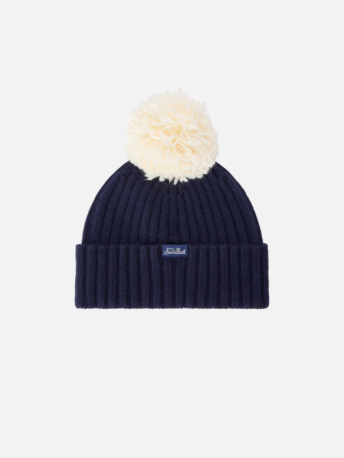 Gorro Wengen Navy blue con pompón y bordado Cortina 