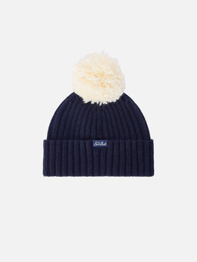 Gorro Wengen Navy blue con pompón y bordado Cortina 