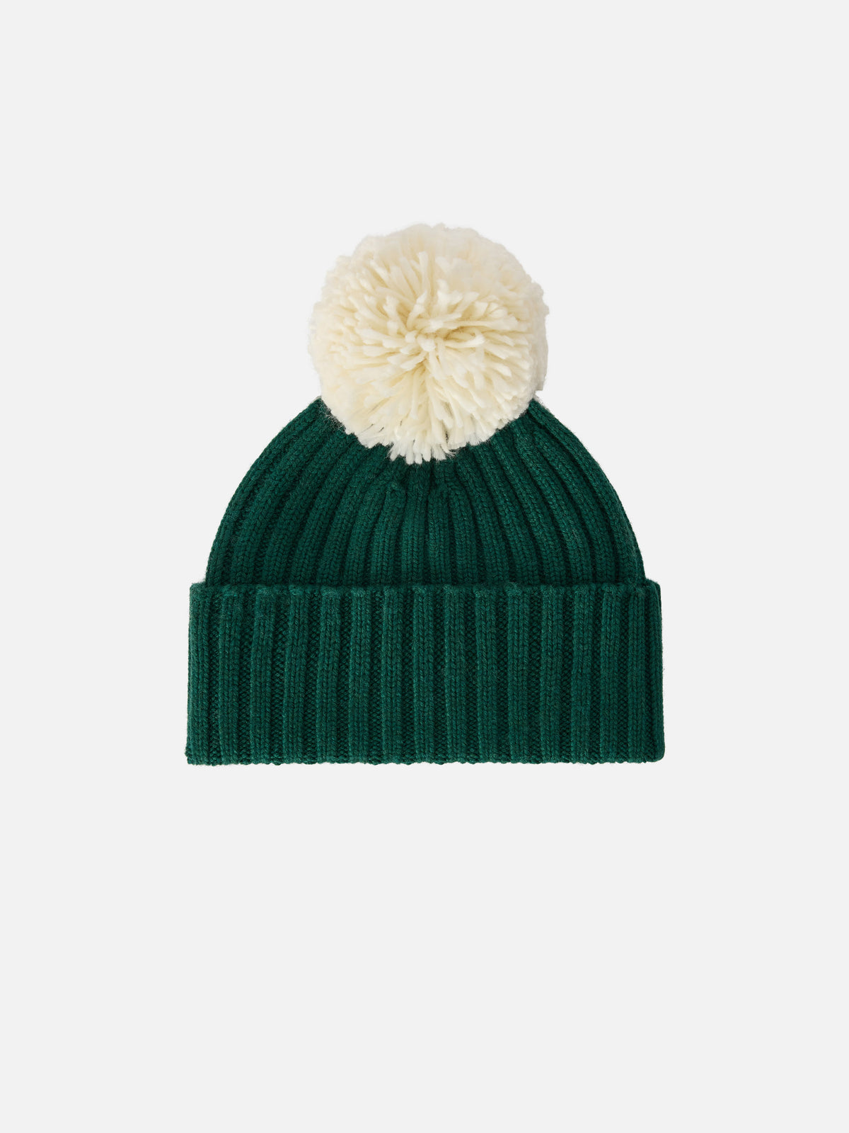 Berretto Wengen verde con pompon e ricamo St. Barth