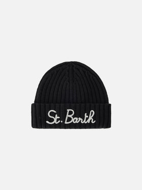 Gorro Wengen negro con bordado St. Barth 