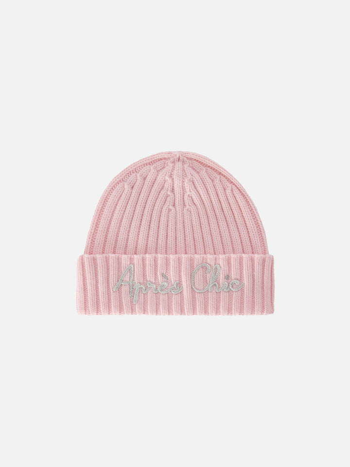 Bonnet Wengen rose avec broderie Après Chic 