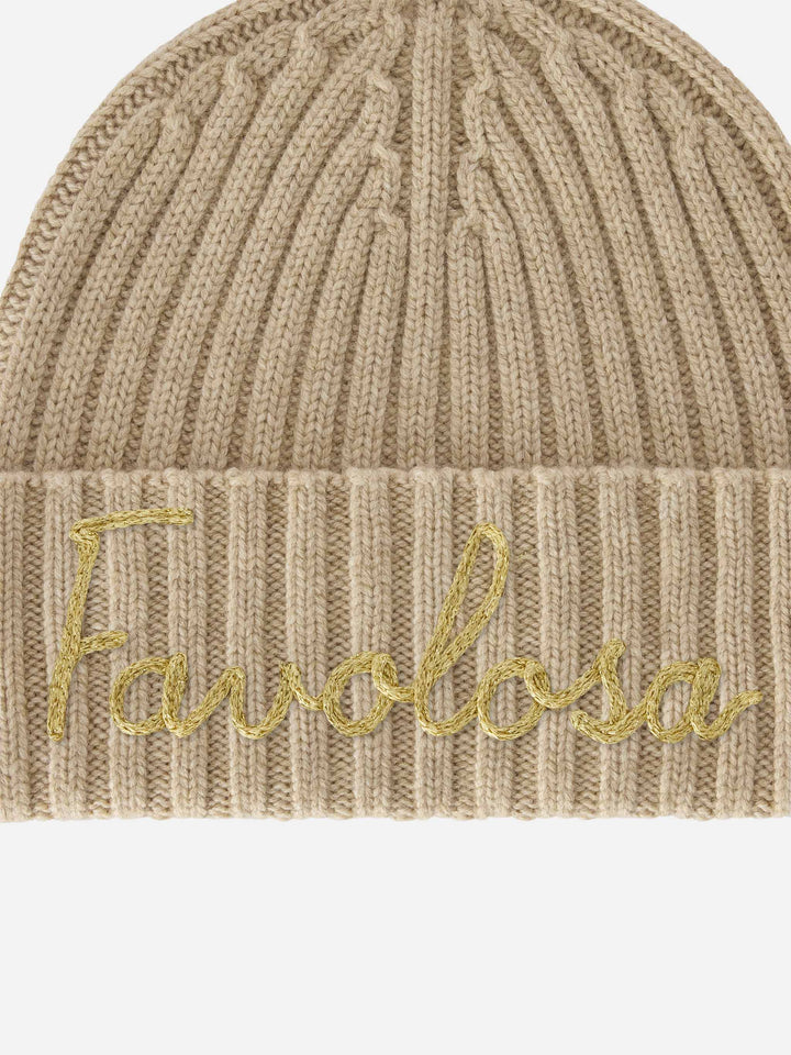 Bonnet Wengen beige avec broderie Favolosa 