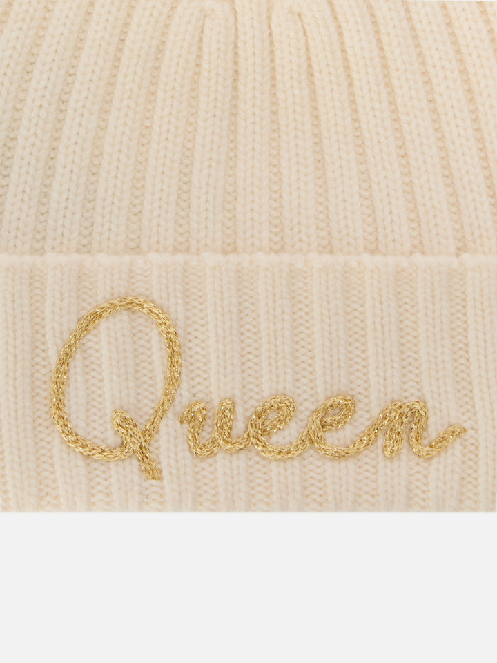 Off white Wengen beanie with pompom and Queen embroidery