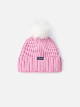 Woman pink ribbed hat Wengen with Cortina embroidery - MC2 Saint Barth