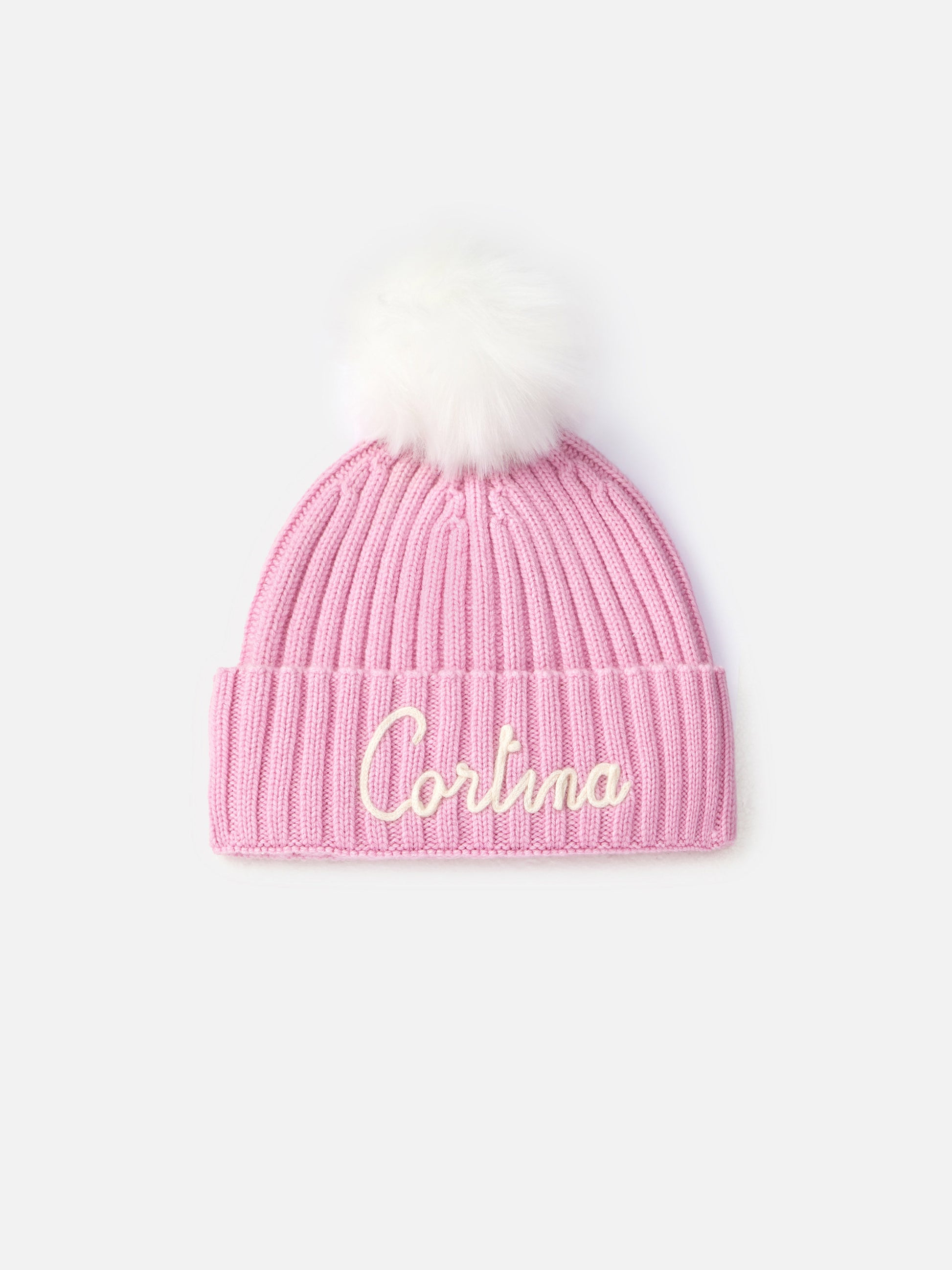 Woman pink ribbed hat Wengen with Cortina embroidery - MC2 Saint Barth