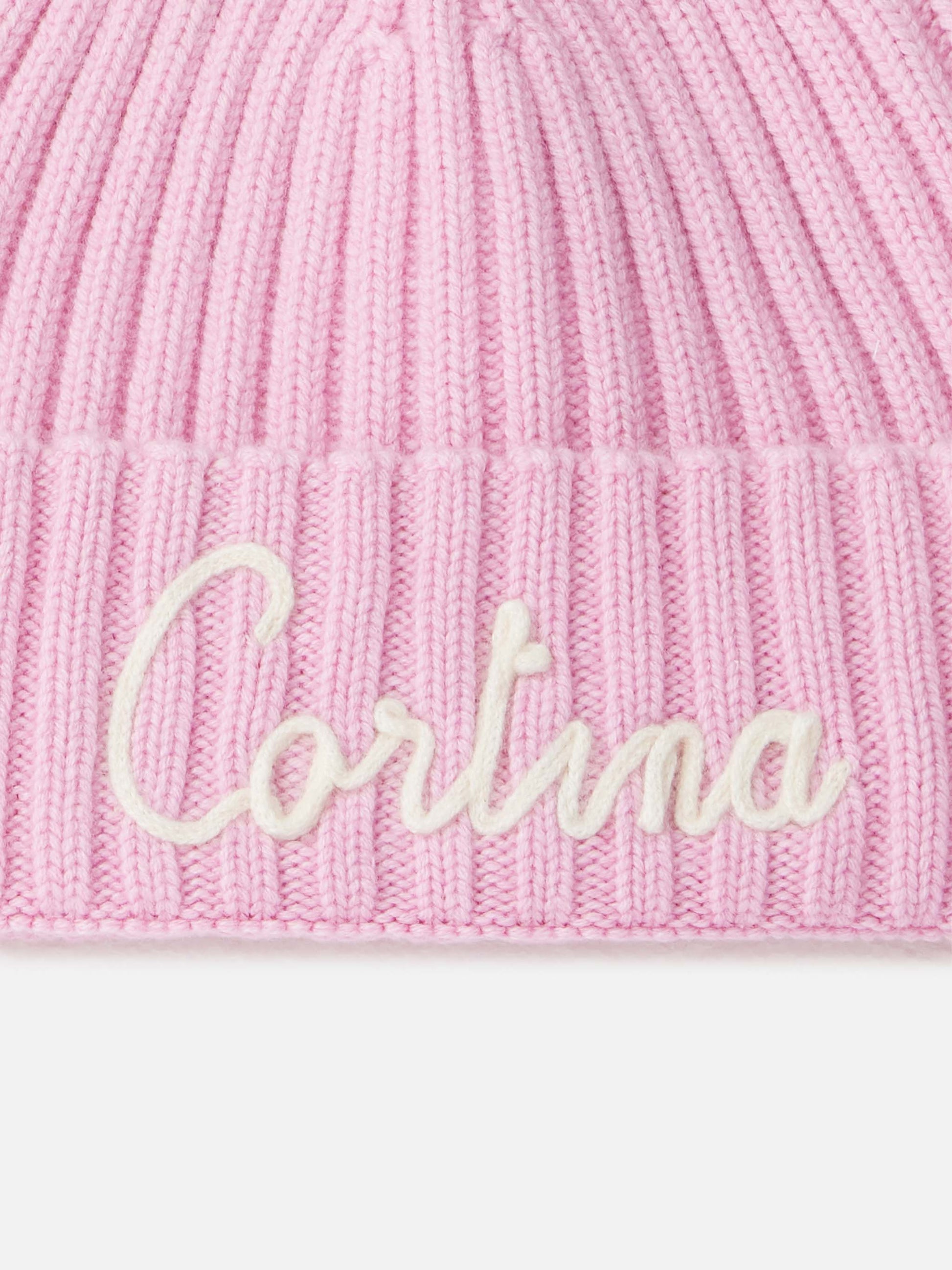Woman pink ribbed hat Wengen with Cortina embroidery - MC2 Saint Barth