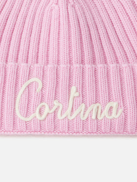 Woman pink ribbed hat Wengen with Cortina embroidery - MC2 Saint Barth