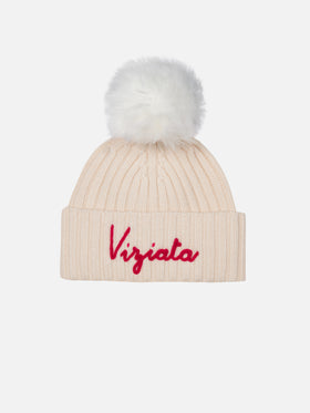 Girl pink hat Wengen with pompon and Viziata embroidery - MC2 Saint Barth