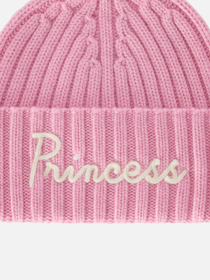Pink Wengen beanie with Princess embroidery