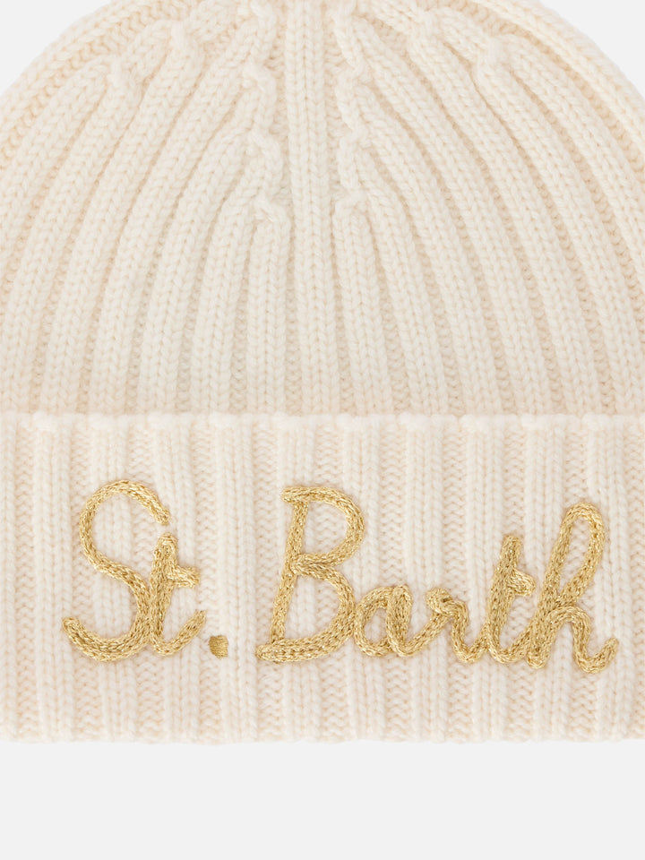 Off white Wengen-Beanie mit Logostickerei 