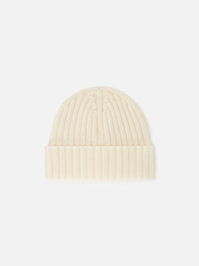 Berretto Wengen off white in lana con ricamo logo