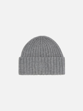 Wengen beanie in grey melange wool with St. Barth embroidery on the turn-up