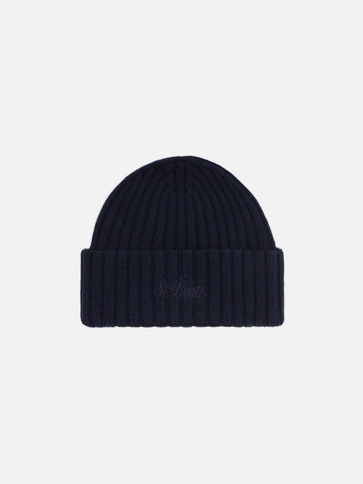 Night blue Wengen wool beanie with logo embroidery