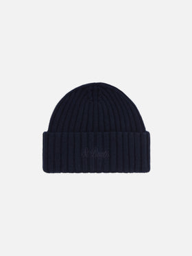 Night blue Wengen wool beanie with logo embroidery