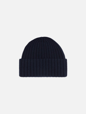 Night blue Wengen wool beanie with logo embroidery