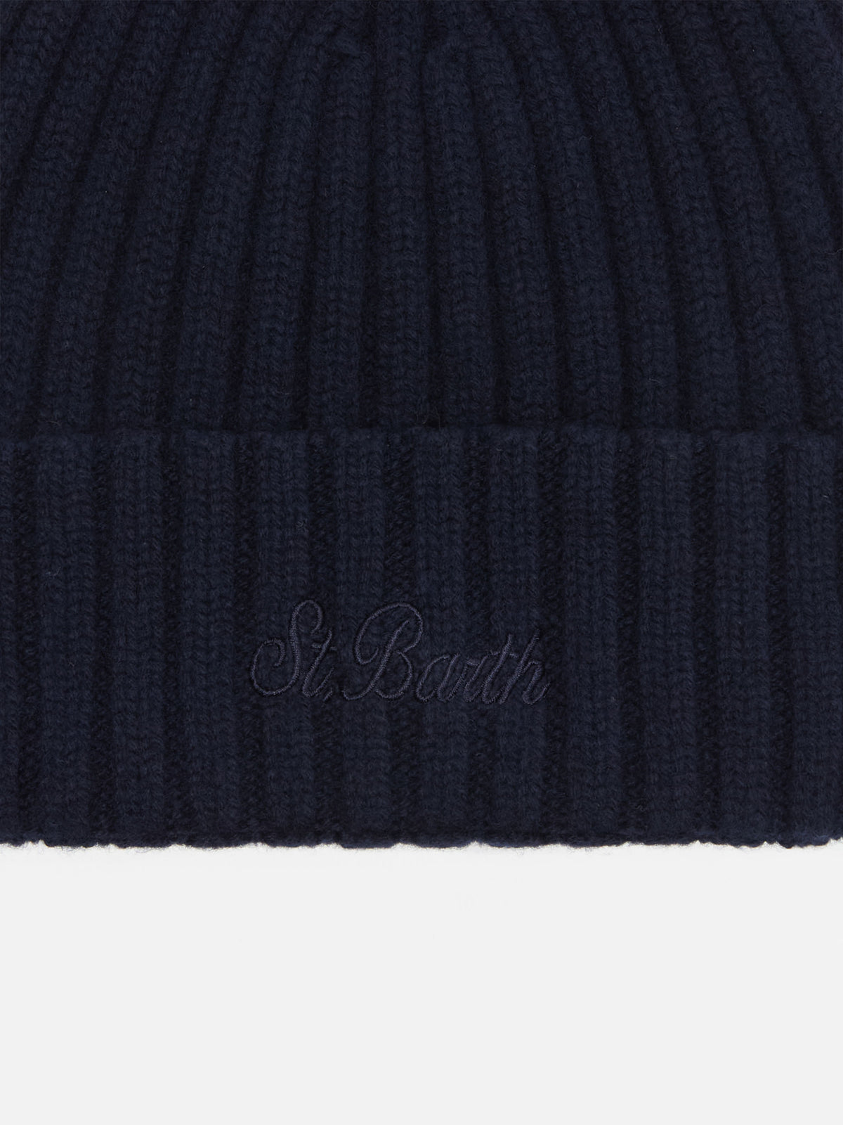 Night blue Wengen wool beanie with logo embroidery