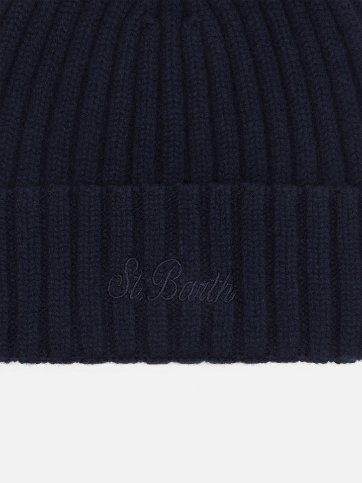 Berretto Wengen blu notte in lana con ricamo logo
