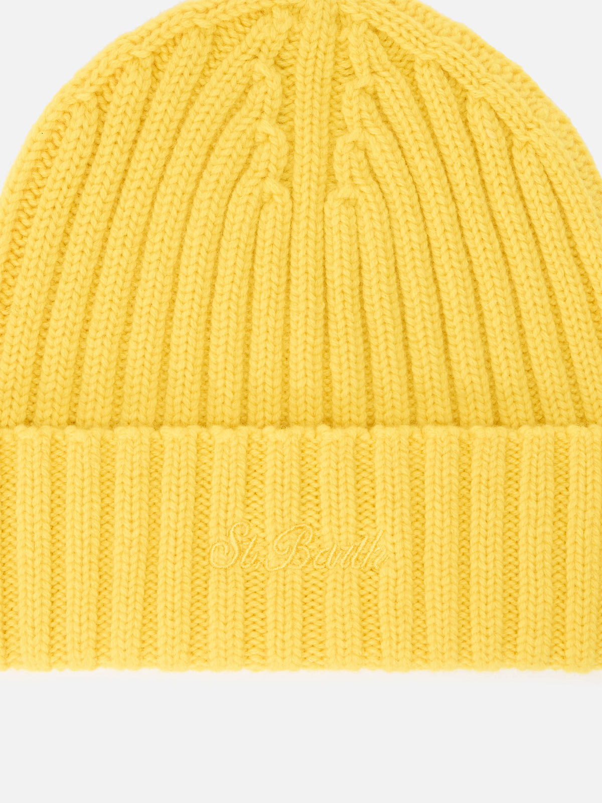 Yellow Wengen wool beanie with logo embroidery