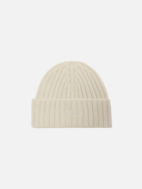 Bonnet Wengen en blanc cassé 100% WOOL avec broderie St. Barth 