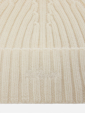 Bonnet Wengen en blanc cassé 100% WOOL avec broderie St. Barth 