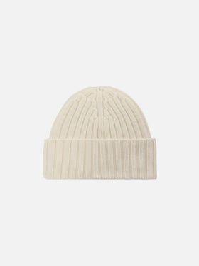 Bonnet Wengen en blanc cassé 100% WOOL avec broderie St. Barth 