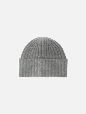 Wengen beanie in grey cashmere with St. Barth embroidery on the turn-up