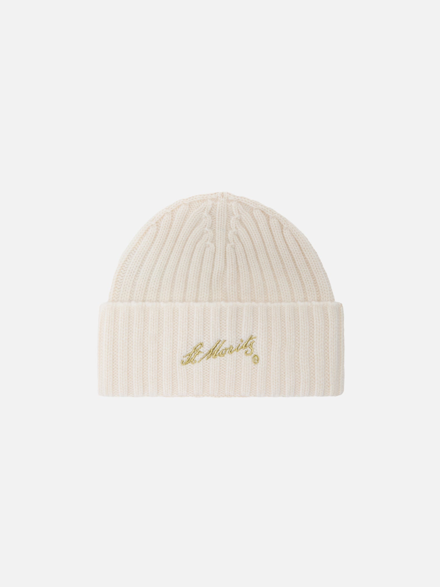 Wengen beanie in pink cashmere with St. Moritz embroidery