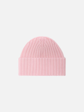 Wengen beanie in pink cashmere with St. Moritz embroidery