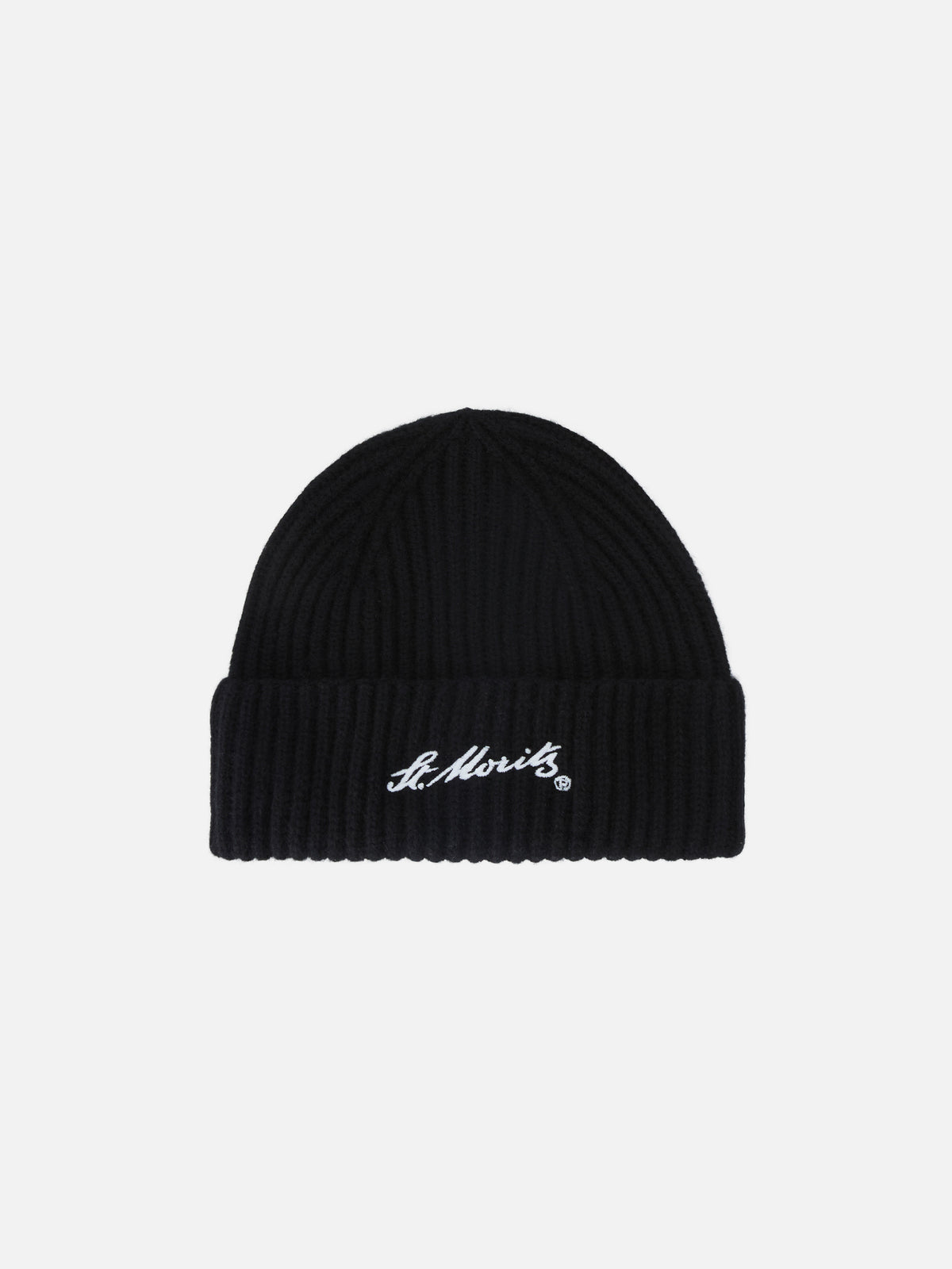 Schwarze Wengen Beanie aus Cashmere mit St. Moritz-Stickerei | Special edition 