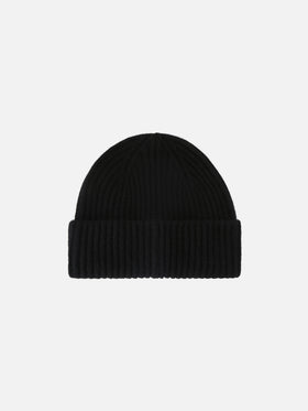 Schwarze Wengen Beanie aus Cashmere mit St. Moritz-Stickerei | Special edition 